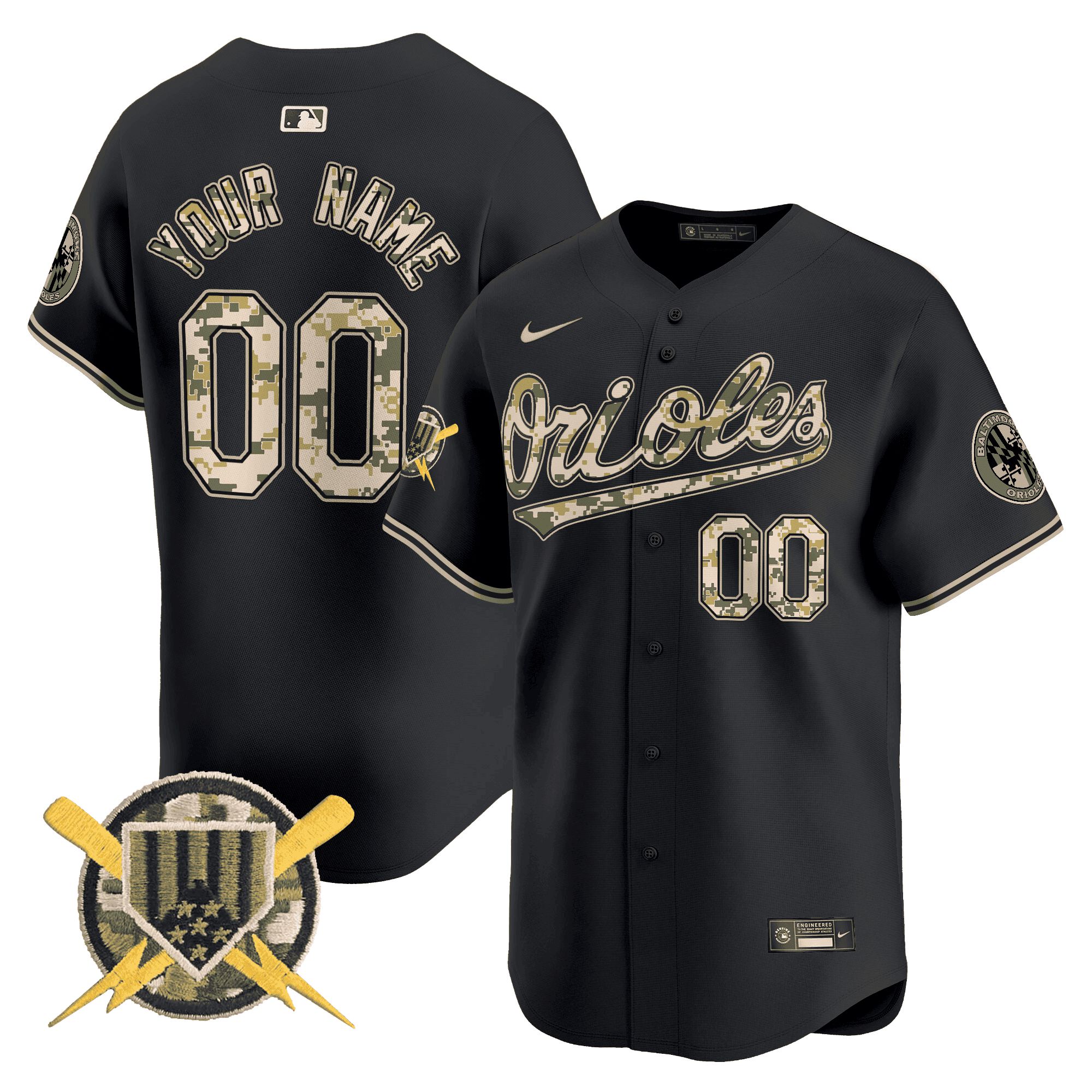 Men Baltimore Orioles Black 2024 Nike Armed Forces Day Vapor Premier Limited Custom MLB Jersey->customized mlb jersey->Custom Jersey